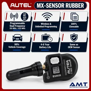 Autel MX Sensor Rubber 1-Sensor TPMS Sensor, 315MHz & 433MHz Dual Frequency, Programmable Universal Tire Pressure Sensor, 100% ID Cloneable, 99% Vehicle Coverage, Rubber Valve Stem