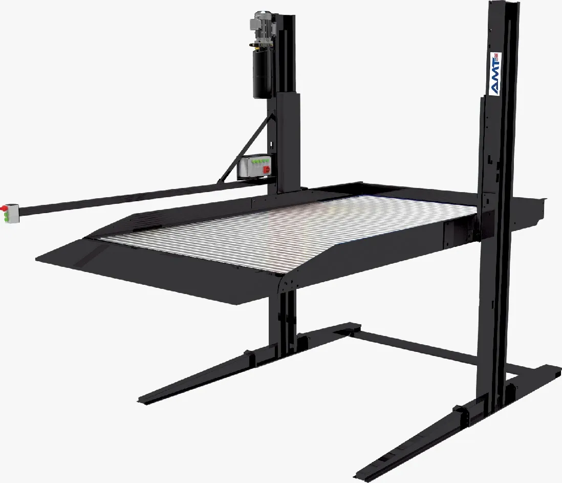 AMT 232P – 2 Post Parking Lift with Manual Lock Release, Hydraulic Drive & Fully Enclosed Platform – CE Certified