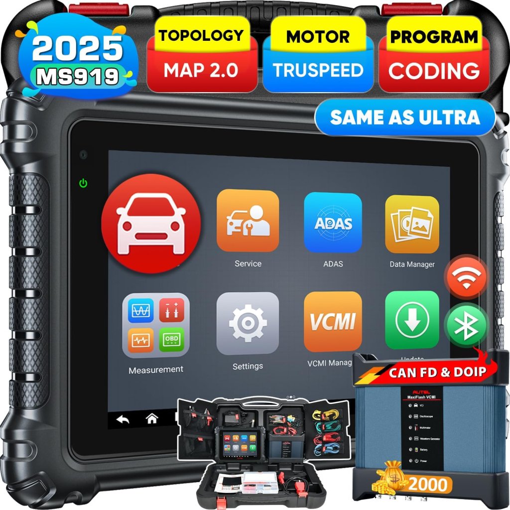 Autel MaxiSys MS919, 2025 Same as MS Ultra Up of MS909 Ultra Lite, Advanced Topology 2.0, Motor TruSpeed (Optional), ECU Programming Coding, 40+ Service,...