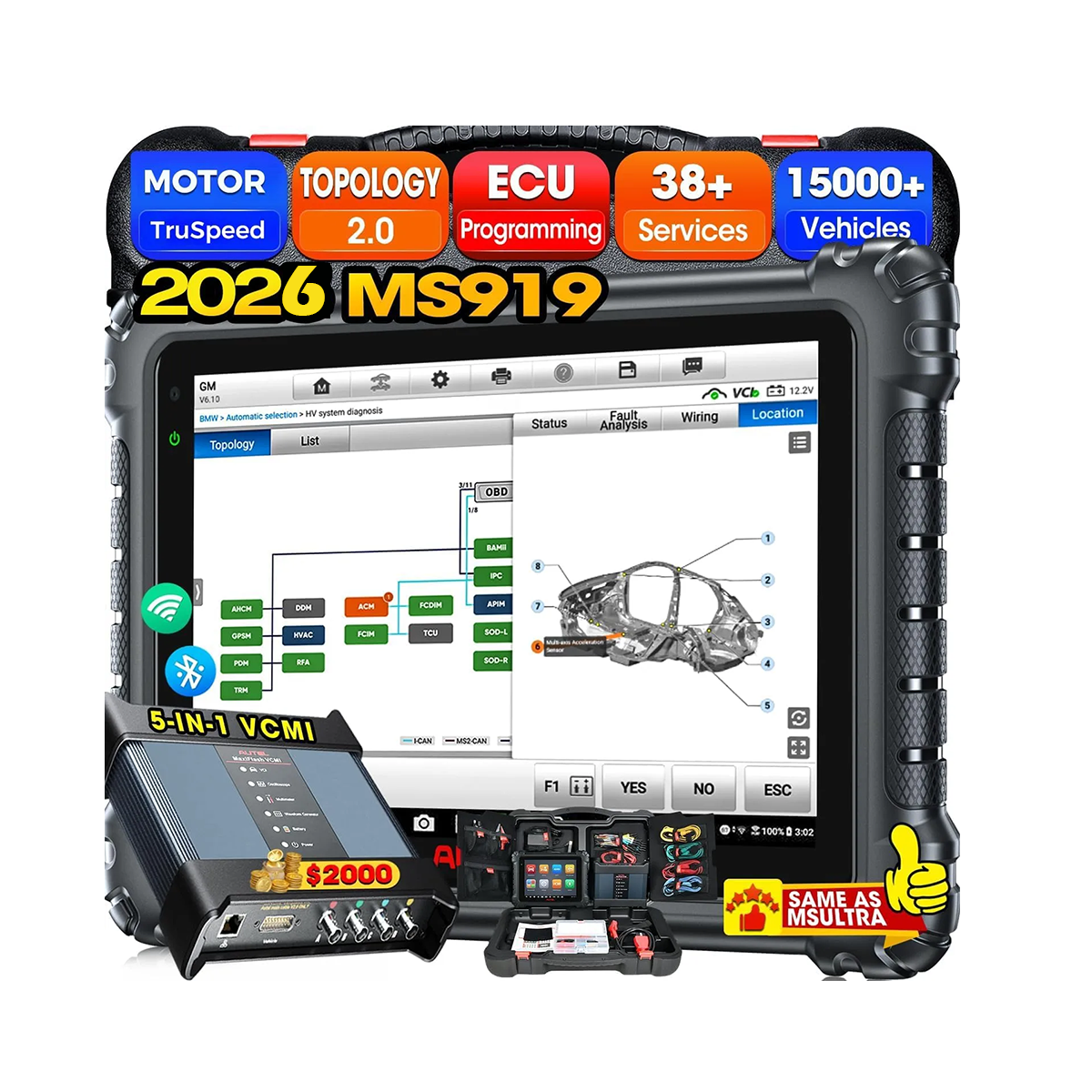 AUTEL DIAGNOSTIC 11 Autel MaxiSys MS919 EV 2026 | EV & ICE Diagnostic Scanner | EVDiag Battery Pack Analysis | 5-in-1 VCMI | ECU Programming | 2-Year Updates