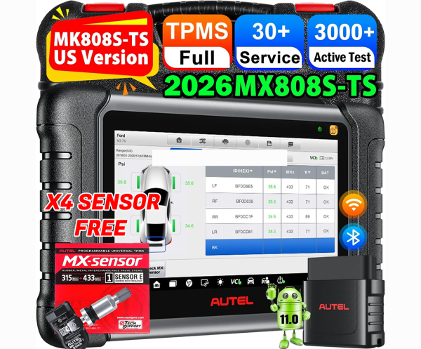 <div class="et_pb_module et_pb_wc_title et_pb_wc_title_0_tb_body product-header et_pb_bg_layout_light">
<h4>The Autel MaxiCheck MX808S-TS is a professional 7-inch diagnostic and TPMS service tablet combining full-system diagnostics, bi-directional active tests and complete TPMS functions. It is designed for general workshops and tire centers that need one compact wireless tool for vehicle diagnostics, maintenance and sensor programming.</h4>
The MX808S-TS can read and erase DTCs from available systems, display live data, perform active tests, use AutoVIN and complete common service functions such as Oil Reset, EPB, SAS, BMS and DPF procedures on supported vehicles. Its TPMS functions include complete TPMS health checks, activation of known sensors, Autel MX-Sensor programming, broad OBD relearn coverage and on-screen vehicle-specific relearn instructions. The Android 11 tablet uses a 1.8GHz quad-core processor, 4GB RAM, 64GB storage and a 5,000mAh battery.
</div>
<div class="et_pb_module et_pb_wc_description et_pb_wc_description_0_tb_body et_pb_bg_layout_light et_pb_text_align_left">
<div class="et_pb_module_inner">
<table>
<thead>
<tr><th>Specification</th><th>MaxiCheck MX808S-TS</th></tr>
</thead>
<tbody>
<tr><td>Product Type</td><td>All-System Diagnostic & Advanced TPMS Tablet</td></tr>
<tr><td>Model</td><td>MaxiCheck MX808S-TS</td></tr>
<tr><td>Display</td><td>7″ LCD Touchscreen, 1024 × 600</td></tr>
<tr><td>Operating System</td><td>Android 11</td></tr>
<tr><td>Processor</td><td>Cortex-A55 Quad-Core, 1.8GHz</td></tr>
<tr><td>Memory</td><td>4GB RAM + 64GB Storage</td></tr>
<tr><td>Battery</td><td>5,000mAh</td></tr>
<tr><td>Vehicle Communication</td><td>Wireless Bluetooth VCI</td></tr>
<tr><td>All-System Diagnostics</td><td>Supported</td></tr>
<tr><td>Bi-Directional Control</td><td>Yes – Active Tests</td></tr>
<tr><td>AutoVIN</td><td>Supported</td></tr>
<tr><td>Service Functions</td><td>Oil, EPB, SAS, BMS, DPF & Additional Supported Functions</td></tr>
<tr><td>Advanced TPMS Diagnostics</td><td>Supported</td></tr>
<tr><td>Sensor Activation</td><td>Known TPMS Sensors</td></tr>
<tr><td>MX-Sensor Programming</td><td>Supported</td></tr>
<tr><td>OBD Relearn</td><td>Comprehensive Coverage on Supported Vehicles</td></tr>
<tr><td>On-Screen Relearn</td><td>Supported</td></tr>
<tr><td>Videoscope</td><td>Compatible</td></tr>
<tr><td>Software Updates</td><td>2 Years Included – Automax Tools IMEA Package</td></tr>
<tr><td>Warranty</td><td>1 Year Limited Warranty</td></tr>
</tbody>
</table>
&nbsp; <strong>Autel MaxiCheck MX808S-TS Official Information</strong>
<a href="https://www.autel.com/mk2/4080.jhtml" target="_blank" rel="noopener">
View Official / Reference Information for Autel MaxiCheck MX808S-TS
</a> <a href="https://automaxtools.me/wp-content/uploads/2021/05/MX808S-TS.png">
<img class="aligncenter" src="https://automaxtools.me/wp-content/uploads/2021/05/MX808S-TS.png" alt="Autel MaxiCheck MX808S-TS UAE Automax Tools" width="807" height="807" />
</a> </div>
</div>
<h3><span style="color: #d2322a;">
<strong>1 Year Warranty. 2 Year Free Software Updates.</strong>
</span></h3>
<h4 style="color: red;">IP Restriction (works only in India, Middle East and Africa).</h4> <div class="et_pb_module et_pb_wc_title et_pb_wc_title_0_tb_body product-header et_pb_bg_layout_light">
<h4>The Autel MaxiCheck MX808S-TS is a professional 7-inch diagnostic and TPMS service tablet combining full-system diagnostics, bi-directional active tests and complete TPMS functions. It is designed for general workshops and tire centers that need one compact wireless tool for vehicle diagnostics, maintenance and sensor programming.</h4>
The MX808S-TS can read and erase DTCs from available systems, display live data, perform active tests, use AutoVIN and complete common service functions such as Oil Reset, EPB, SAS, BMS and DPF procedures on supported vehicles. Its TPMS functions include complete TPMS health checks, activation of known sensors, Autel MX-Sensor programming, broad OBD relearn coverage and on-screen vehicle-specific relearn instructions. The Android 11 tablet uses a 1.8GHz quad-core processor, 4GB RAM, 64GB storage and a 5,000mAh battery.
</div>
<div class="et_pb_module et_pb_wc_description et_pb_wc_description_0_tb_body et_pb_bg_layout_light et_pb_text_align_left">
<div class="et_pb_module_inner">
<table>
<thead>
<tr><th>Specification</th><th>MaxiCheck MX808S-TS</th></tr>
</thead>
<tbody>
<tr><td>Product Type</td><td>All-System Diagnostic & Advanced TPMS Tablet</td></tr>
<tr><td>Model</td><td>MaxiCheck MX808S-TS</td></tr>
<tr><td>Display</td><td>7″ LCD Touchscreen, 1024 × 600</td></tr>
<tr><td>Operating System</td><td>Android 11</td></tr>
<tr><td>Processor</td><td>Cortex-A55 Quad-Core, 1.8GHz</td></tr>
<tr><td>Memory</td><td>4GB RAM + 64GB Storage</td></tr>
<tr><td>Battery</td><td>5,000mAh</td></tr>
<tr><td>Vehicle Communication</td><td>Wireless Bluetooth VCI</td></tr>
<tr><td>All-System Diagnostics</td><td>Supported</td></tr>
<tr><td>Bi-Directional Control</td><td>Yes – Active Tests</td></tr>
<tr><td>AutoVIN</td><td>Supported</td></tr>
<tr><td>Service Functions</td><td>Oil, EPB, SAS, BMS, DPF & Additional Supported Functions</td></tr>
<tr><td>Advanced TPMS Diagnostics</td><td>Supported</td></tr>
<tr><td>Sensor Activation</td><td>Known TPMS Sensors</td></tr>
<tr><td>MX-Sensor Programming</td><td>Supported</td></tr>
<tr><td>OBD Relearn</td><td>Comprehensive Coverage on Supported Vehicles</td></tr>
<tr><td>On-Screen Relearn</td><td>Supported</td></tr>
<tr><td>Videoscope</td><td>Compatible</td></tr>
<tr><td>Software Updates</td><td>2 Years Included – Automax Tools IMEA Package</td></tr>
<tr><td>Warranty</td><td>1 Year Limited Warranty</td></tr>
</tbody>
</table>
&nbsp; <strong>Autel MaxiCheck MX808S-TS Official Information</strong>
<a href="https://www.autel.com/mk2/4080.jhtml" target="_blank" rel="noopener">
View Official / Reference Information for Autel MaxiCheck MX808S-TS
</a> <a href="https://automaxtools.me/wp-content/uploads/2021/05/MX808S-TS.png">
<img class="aligncenter" src="https://automaxtools.me/wp-content/uploads/2021/05/MX808S-TS.png" alt="Autel MaxiCheck MX808S-TS UAE Automax Tools" width="807" height="807" />
</a> </div>
</div>
<h3><span style="color: #d2322a;">
<strong>1 Year Warranty. 2 Year Free Software Updates.</strong>
</span></h3>
<h4 style="color: red;">IP Restriction (works only in India, Middle East and Africa).</h4>