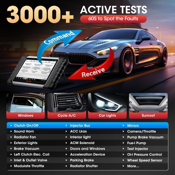 Autel Scanner MaxiCheck MX808S, 2024 US Ver of MaxiCOM MK808S/ MK808Z, Functions as MK900/ MX900, Full Bidirectional as MK900BT MK808BT PRO, 3K+ Active Test, 28+ Service, OE All System, OS 11, FCA SGW