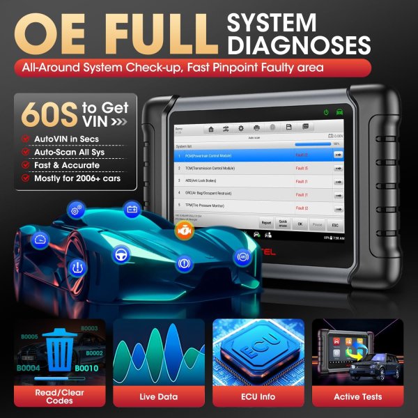 Autel Scanner MaxiCheck MX808S, 2024 US Ver of MaxiCOM MK808S/ MK808Z, Functions as MK900/ MX900, Full Bidirectional as MK900BT MK808BT PRO, 3K+ Active Test, 28+ Service, OE All System, OS 11, FCA SGW