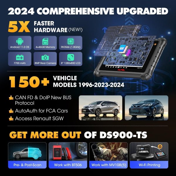 Autel MaxiDAS DS900-TS: Same as MP900-TS, 2024 OS 11 DS900TS ECU Coding Bidirectional Tool, Full TPMS as MS906 PRO-TS, 3000+ Active Test, Up of MaxiSys MS906TS DS808S-TS MK808S-TS, 40+ Reset, FCA SGW