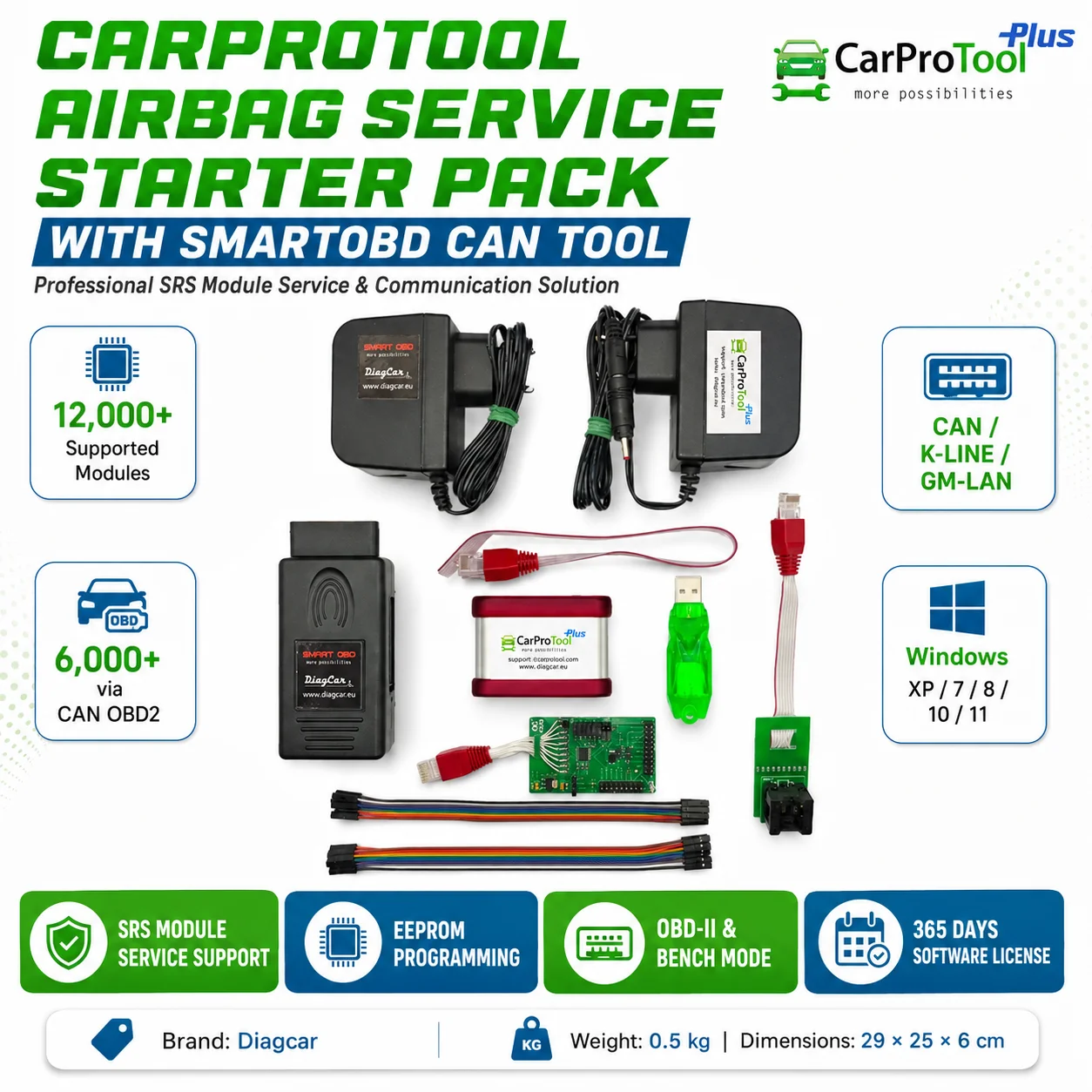 CarProTool Airbag Service Start Pack Global Version with SmartOBD CAN Tool – SRS Crash Data Repair