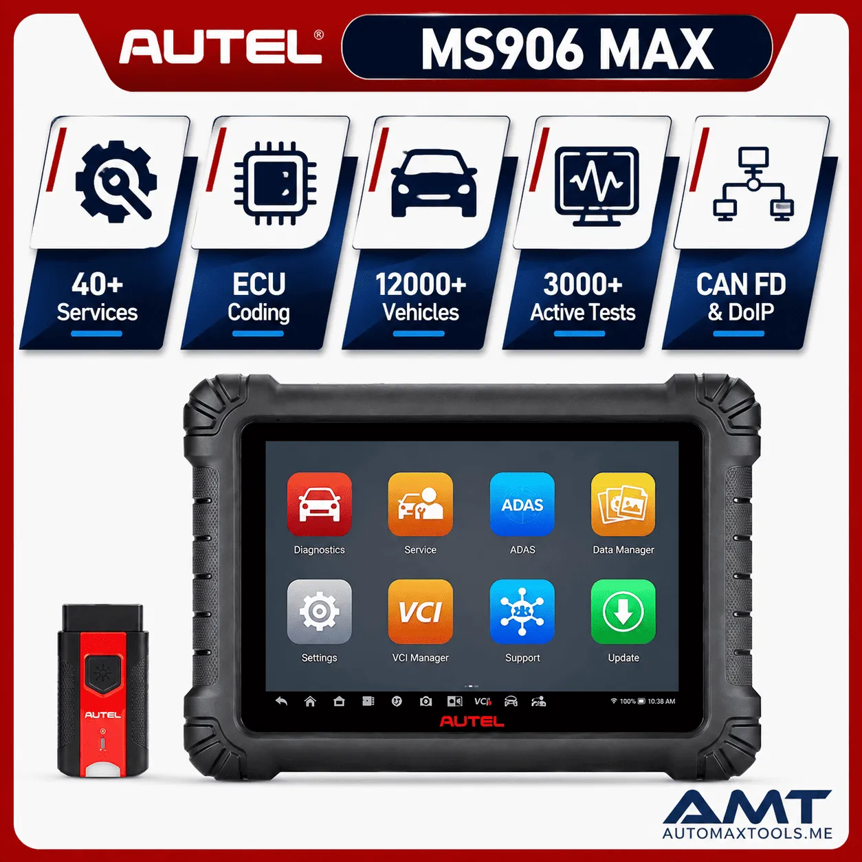 Autel MaxiSys MS906 MAX 2026 Diagnostic Scanner, 10.1” All-System Bi-Directional Scan Tool, Advanced ECU Coding, 40+ Service Functions, Active Tests, DoIP & CAN FD, Auto Scan 2.0, Android 10, 128GB, 2-Year Updates