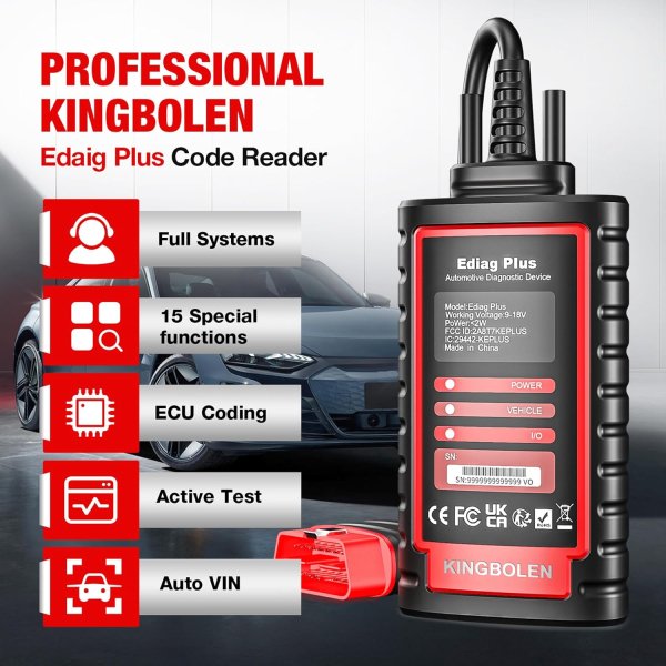 KINGBOLEN Ediag Plus Bluetooth OBD2 Scanner for iOS & Android, All-System Diagnostic Tool with ECU Coding, CAN-FD, Bi-Directional Control, Auto VIN, 15+ Reset Functions, 1 Year Free Updates