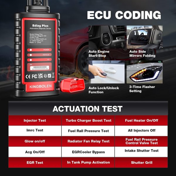 KINGBOLEN Ediag Plus Bluetooth OBD2 Scanner for iOS & Android, All-System Diagnostic Tool with ECU Coding, CAN-FD, Bi-Directional Control, Auto VIN, 15+ Reset Functions, 1 Year Free Updates