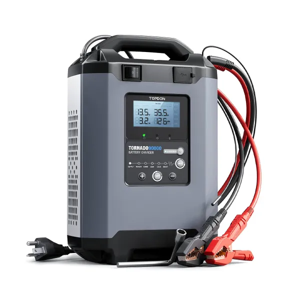 TOPDON Car Battery Charger T90A, 90Ah Smart Automotive Charger Battery Maintainer&Desulfator with 12/24V Output, 5A-90A Adjustable Charging Current, ECU Programming Stablizer for Boat Mariner Truck