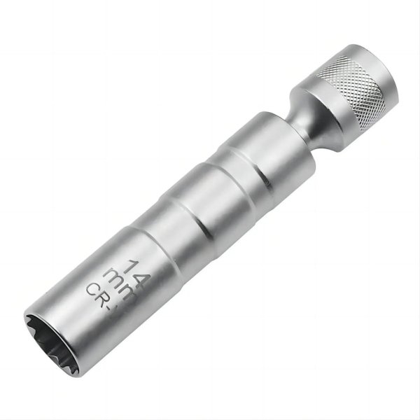 3/8" drive, 12-point, 14mm long thin-wall magnetic spark plug socket for easy and secure spark plug removal and installation. Ideal for automotive maintenance. 3/8" drive, 12-point, 14mm long thin-wall magnetic spark plug socket for easy and secure spark plug removal and installation. Ideal for automotive maintenance.