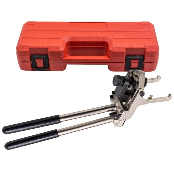 Valve spring installer and remover plier designed for BMW N13, N20, N26, N52, and N55 engines. Safely compresses and removes valve springs during engine maintenance or repairs. Valve spring installer and remover plier designed for BMW N13, N20, N26, N52, and N55 engines. Safely compresses and removes valve springs during engine maintenance or repairs.