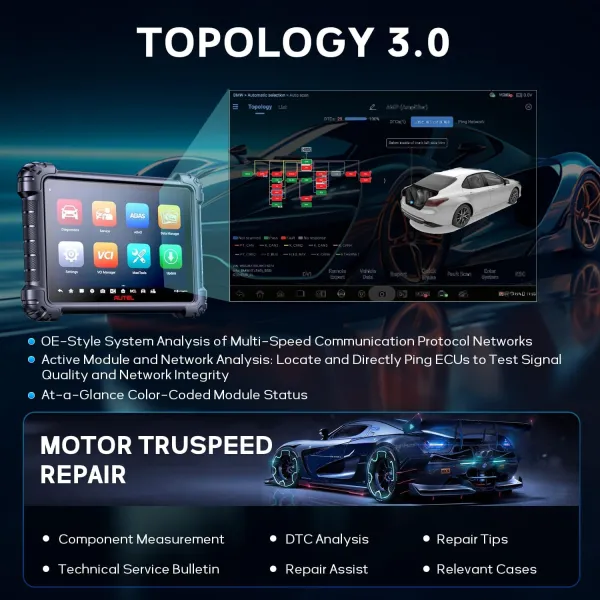 Autel MaxiSys MS909S2 Diagnostic Scanner with AI, Up of MS909, Topology 3.0, Data-Driven PID Analysis, Multi-Point DVI, 40+ Services, Motor TruSpeed Repair