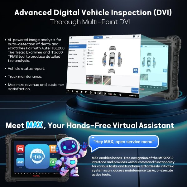 Autel MaxiSys MS909S2 Diagnostic Scanner with AI, Up of MS909, Topology 3.0, Data-Driven PID Analysis, Multi-Point DVI, 40+ Services, Motor TruSpeed Repair