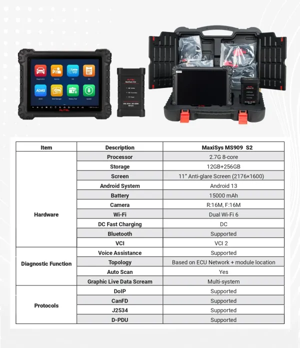 Autel MaxiSys MS909 S2 2025 Upgraded Version Automotive diagnostic tablet and interface