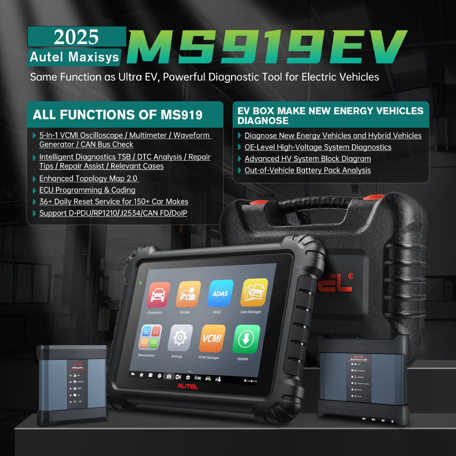 Maxisys Ultra - Outil De Diagnostic Auto Complet Avec MaxiFlash VCMI - Programmation ECU, Oscilloscope, Multimeter - 12,9" Android