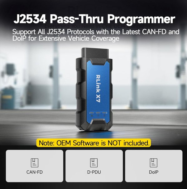 <strong>TOPDON RLink X7</strong> is a high-speed OEM-style reprogramming and diagnostic interface designed for workshop and computer-based programming tasks. It supports <strong>J2534 Pass-Thru</strong>, <strong>D-PDU</strong>, <strong>CAN-FD</strong>, and <strong>DoIP</strong>, making it suitable for supported OEM software environments and advanced service workflows. <h3>Key Features</h3> <ul> <li><strong>J2534 Pass-Thru</strong></li> <li><strong>D-PDU Support</strong></li> <li><strong>CAN-FD</strong></li> <li><strong>DoIP</strong></li> <li>OEM Reprogramming & Diagnostics</li> <li>High-Speed USB Communication</li> <li>8 Brand Coverage</li> <li>Windows 7/8/10/11 Compatible</li> <li>Lifetime Driver Updates</li> <li>Portable Carry Case Included</li> </ul> <strong>TOPDON RLink X7</strong> is a high-speed OEM-style reprogramming and diagnostic interface designed for workshop and computer-based programming tasks. It supports <strong>J2534 Pass-Thru</strong>, <strong>D-PDU</strong>, <strong>CAN-FD</strong>, and <strong>DoIP</strong>, making it suitable for supported OEM software environments and advanced service workflows. <h3>Key Features</h3> <ul> <li><strong>J2534 Pass-Thru</strong></li> <li><strong>D-PDU Support</strong></li> <li><strong>CAN-FD</strong></li> <li><strong>DoIP</strong></li> <li>OEM Reprogramming & Diagnostics</li> <li>High-Speed USB Communication</li> <li>8 Brand Coverage</li> <li>Windows 7/8/10/11 Compatible</li> <li>Lifetime Driver Updates</li> <li>Portable Carry Case Included</li> </ul>
