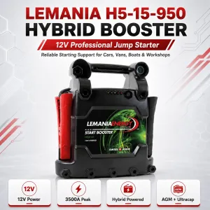 Lemania H5-3500 Hybrid Start Booster 12V 3500A Peak Jump Starter for Cars & SUVs Made in Switzerland