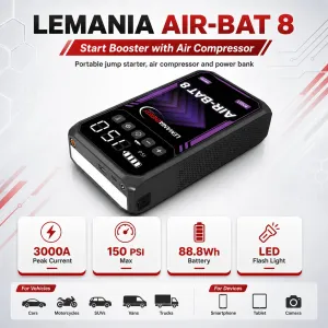 Lemania Air Batt-8 Portable Emergency Power Unit with Air Compressor Support Made in Switzerland