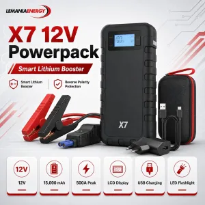 Lemania 12V Powerpack Black Portable Emergency Power Pack for Vehicle & Outdoor Use Made in Switzerland
