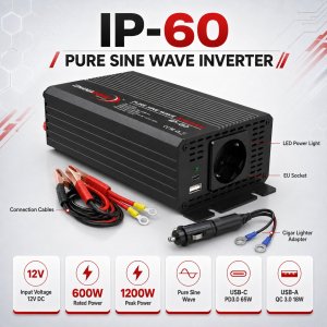 Lemania IP-60 Inverter 12V 600W Portable Car Power Converter for Electronics Made in Switzerland