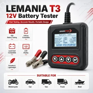 Lemania Battery Tester 12V Professional Car Battery Testing Tool for Garage Use Made in Switzerland