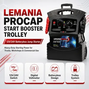 Lemania 12V/24V Batteryless Start Booster Trolley 18000/9000 Heavy Duty Jump Starter Made in Switzerland