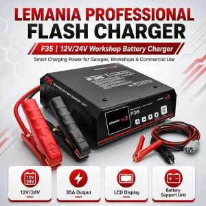 Lemania Professional Flash Charger 12V/24V Smart Battery Charger for Garage Use Made in Switzerland