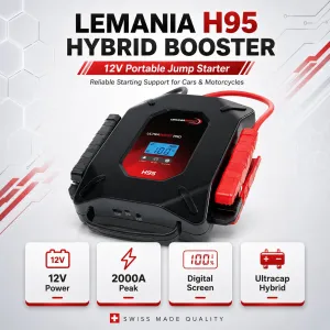 Lemania H95 Hybrid Start Booster 12V Professional Portable Jump Starter for Vehicles Made in Switzerland