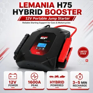 Lemania Hybrid Start Booster 12V Portable Jump Starter for Cars, SUVs & Vans Made in Switzerland