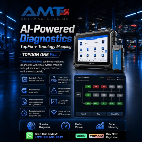 <p><strong>TOPDON ONE Plus</strong> is a professional advanced diagnostic scanner designed for demanding workshops and technicians.</p><p>It combines <strong>ECU Coding</strong>, <strong>J2534 Pass-Thru</strong>, <strong>CAN-FD</strong>, <strong>DoIP</strong>, <strong>topology mapping</strong>, and <strong>50+ service functions</strong> in one capable platform.</p><h3>Key Features</h3><ul><li>Full-System Diagnostics</li><li><strong>ECU Coding</strong></li><li><strong>J2534 Pass-Thru</strong></li><li><strong>CAN-FD</strong></li><li><strong>DoIP</strong></li><li><strong>Topology Mapping</strong></li><li><strong>50+ Service Functions</strong></li><li>Bi-Directional Control</li><li>Online Functions on Supported Brands</li><li>Wireless VCI</li><li><strong>3 Years Software Updates / Access – Middle East Package</strong></li><li><strong>2 Years Software Updates / Access – Other Regions</strong></li></ul> <p><strong>TOPDON ONE Plus</strong> is a professional advanced diagnostic scanner designed for demanding workshops and technicians.</p><p>It combines <strong>ECU Coding</strong>, <strong>J2534 Pass-Thru</strong>, <strong>CAN-FD</strong>, <strong>DoIP</strong>, <strong>topology mapping</strong>, and <strong>50+ service functions</strong> in one capable platform.</p><h3>Key Features</h3><ul><li>Full-System Diagnostics</li><li><strong>ECU Coding</strong></li><li><strong>J2534 Pass-Thru</strong></li><li><strong>CAN-FD</strong></li><li><strong>DoIP</strong></li><li><strong>Topology Mapping</strong></li><li><strong>50+ Service Functions</strong></li><li>Bi-Directional Control</li><li>Online Functions on Supported Brands</li><li>Wireless VCI</li><li><strong>3 Years Software Updates / Access – Middle East Package</strong></li><li><strong>2 Years Software Updates / Access – Other Regions</strong></li></ul>