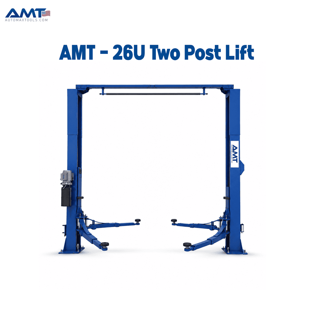 AMT LANDING PAGE 19 AMT-26U Two Post Car Lift – 4,000/5000KG Electro-Hydraulic 2-Post Lift, Base-Free Design, Telescopic Swing Arms, Dual Mechanical Safety Locks, 2.2kW Motor