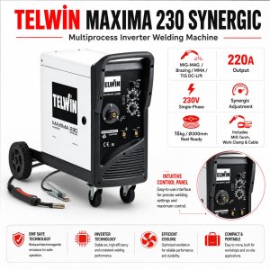 Telwin Maxima 230 Synergic MIG MAG MMA TIG DC-Lift Inverter Welder 220A