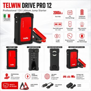 Telwin Drive PRO 12 12V Lithium Jump Starter 2000A Booster Powerbank LED Light
