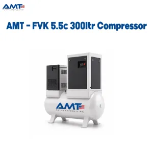 AMT FVK-5.5C 300L Compact Rotary Screw Air Compressor – 5.5kW / 7.5HP, 8–13 Bar, Integrated Air Dryer, 2 Line Filters, 65dB Workshop Compressor