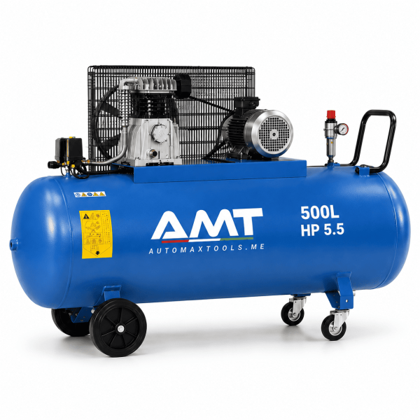 <h3>AMT-N500/5.5T 500L 5.5HP Air Compressor</h3><p>The <strong>AMT-N500/5.5T 500L 5.5HP Air Compressor</strong> is a heavy-duty three-phase piston compressor designed for busy automotive workshops, body shops and industrial maintenance facilities. Its 500-litre receiver, 5.5HP motor, 4kW output, 400V supply, 10 bar pressure and ABAC pump provide reliable compressed-air performance for demanding applications.</p><h3>Technical Specifications</h3><table><thead><tr><th>Specification</th><th>Details</th></tr></thead><tbody><tr><td><strong>Model</strong></td><td>AMT-N500/5.5T</td></tr><tr><td><strong>Compressor Type</strong></td><td>Belt-Driven Oil-Lubricated Piston Compressor</td></tr><tr><td><strong>Receiver Capacity</strong></td><td>500 litres</td></tr><tr><td><strong>Motor Power</strong></td><td>5.5HP</td></tr><tr><td><strong>Rated Power</strong></td><td>4kW</td></tr><tr><td><strong>Voltage</strong></td><td>400V</td></tr><tr><td><strong>Phase</strong></td><td>Three Phase</td></tr><tr><td><strong>Frequency</strong></td><td>50Hz</td></tr><tr><td><strong>Maximum Pressure</strong></td><td>10 bar</td></tr><tr><td><strong>Pump</strong></td><td>ABAC Pump</td></tr><tr><td><strong>Manufacturing</strong></td><td>Designed and Engineered in Italy, Assembled in KSA</td></tr></tbody></table> <h3>AMT-N500/5.5T 500L 5.5HP Air Compressor</h3><p>The <strong>AMT-N500/5.5T 500L 5.5HP Air Compressor</strong> is a heavy-duty three-phase piston compressor designed for busy automotive workshops, body shops and industrial maintenance facilities. Its 500-litre receiver, 5.5HP motor, 4kW output, 400V supply, 10 bar pressure and ABAC pump provide reliable compressed-air performance for demanding applications.</p><h3>Technical Specifications</h3><table><thead><tr><th>Specification</th><th>Details</th></tr></thead><tbody><tr><td><strong>Model</strong></td><td>AMT-N500/5.5T</td></tr><tr><td><strong>Compressor Type</strong></td><td>Belt-Driven Oil-Lubricated Piston Compressor</td></tr><tr><td><strong>Receiver Capacity</strong></td><td>500 litres</td></tr><tr><td><strong>Motor Power</strong></td><td>5.5HP</td></tr><tr><td><strong>Rated Power</strong></td><td>4kW</td></tr><tr><td><strong>Voltage</strong></td><td>400V</td></tr><tr><td><strong>Phase</strong></td><td>Three Phase</td></tr><tr><td><strong>Frequency</strong></td><td>50Hz</td></tr><tr><td><strong>Maximum Pressure</strong></td><td>10 bar</td></tr><tr><td><strong>Pump</strong></td><td>ABAC Pump</td></tr><tr><td><strong>Manufacturing</strong></td><td>Designed and Engineered in Italy, Assembled in KSA</td></tr></tbody></table>