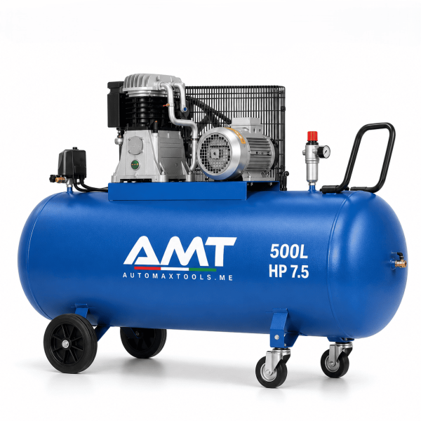 <h3>AMT-N500/7.5T 500L 7.5HP Air Compressor</h3><p>The <strong>AMT-N500/7.5T 500L 7.5HP Air Compressor</strong> is a high-output industrial piston compressor for workshops and facilities with demanding compressed-air requirements. It combines a 500-litre receiver, 7.5HP motor, 5.5kW output, 400V three-phase power, 10 bar maximum pressure and a durable ABAC pump.</p><h3>Technical Specifications</h3><table><thead><tr><th>Specification</th><th>Details</th></tr></thead><tbody><tr><td><strong>Model</strong></td><td>AMT-N500/7.5T</td></tr><tr><td><strong>Compressor Type</strong></td><td>Belt-Driven Oil-Lubricated Piston Compressor</td></tr><tr><td><strong>Receiver Capacity</strong></td><td>500 litres</td></tr><tr><td><strong>Motor Power</strong></td><td>7.5HP</td></tr><tr><td><strong>Rated Power</strong></td><td>5.5kW</td></tr><tr><td><strong>Voltage</strong></td><td>400V</td></tr><tr><td><strong>Phase</strong></td><td>Three Phase</td></tr><tr><td><strong>Frequency</strong></td><td>50Hz</td></tr><tr><td><strong>Maximum Pressure</strong></td><td>10 bar</td></tr><tr><td><strong>Pump</strong></td><td>ABAC Pump</td></tr><tr><td><strong>Manufacturing</strong></td><td>Designed and Engineered in Italy, Assembled in KSA</td></tr></tbody></table> <h3>AMT-N500/7.5T 500L 7.5HP Air Compressor</h3><p>The <strong>AMT-N500/7.5T 500L 7.5HP Air Compressor</strong> is a high-output industrial piston compressor for workshops and facilities with demanding compressed-air requirements. It combines a 500-litre receiver, 7.5HP motor, 5.5kW output, 400V three-phase power, 10 bar maximum pressure and a durable ABAC pump.</p><h3>Technical Specifications</h3><table><thead><tr><th>Specification</th><th>Details</th></tr></thead><tbody><tr><td><strong>Model</strong></td><td>AMT-N500/7.5T</td></tr><tr><td><strong>Compressor Type</strong></td><td>Belt-Driven Oil-Lubricated Piston Compressor</td></tr><tr><td><strong>Receiver Capacity</strong></td><td>500 litres</td></tr><tr><td><strong>Motor Power</strong></td><td>7.5HP</td></tr><tr><td><strong>Rated Power</strong></td><td>5.5kW</td></tr><tr><td><strong>Voltage</strong></td><td>400V</td></tr><tr><td><strong>Phase</strong></td><td>Three Phase</td></tr><tr><td><strong>Frequency</strong></td><td>50Hz</td></tr><tr><td><strong>Maximum Pressure</strong></td><td>10 bar</td></tr><tr><td><strong>Pump</strong></td><td>ABAC Pump</td></tr><tr><td><strong>Manufacturing</strong></td><td>Designed and Engineered in Italy, Assembled in KSA</td></tr></tbody></table>