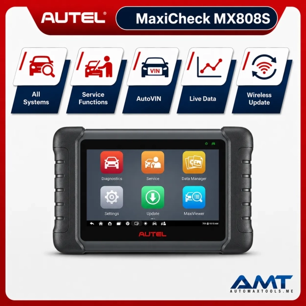 <div class="et_pb_module et_pb_wc_title et_pb_wc_title_0_tb_body product-header et_pb_bg_layout_light">
<h4>The Autel MaxiCheck MX808S is a compact professional all-system diagnostic scanner for workshops and mobile technicians. It reads and erases codes across available vehicle systems, displays and graphs live data, identifies supported vehicles with AutoVIN and performs bi-directional Active Tests, coding and adaptations.</h4>
Its 7-inch 1024 × 600 touchscreen, Android 11 operating system, Cortex-A55 1.8GHz processor and 64GB onboard storage provide a fast and portable diagnostic platform for daily workshop use. The MX808S also supports common maintenance and reset procedures including Oil Service, EPB, SAS, BMS / battery registration, DPF regeneration and injector-related functions on compatible vehicles.
</div>
<div class="et_pb_module et_pb_wc_description et_pb_wc_description_0_tb_body et_pb_bg_layout_light et_pb_text_align_left">
<div class="et_pb_module_inner">
<table>
<thead>
<tr><th>Specification</th><th>MaxiCheck MX808S</th></tr>
</thead>
<tbody>
<tr><td>Product Type</td><td>Professional All-System Bi-Directional Diagnostic Scanner</td></tr>
<tr><td>Model</td><td>MaxiCheck MX808S</td></tr>
<tr><td>Display</td><td>7″ LCD Capacitive Touchscreen, 1024 × 600</td></tr>
<tr><td>Operating System</td><td>Android 11</td></tr>
<tr><td>Processor</td><td>Cortex-A55 Quad-Core 1.8GHz</td></tr>
<tr><td>Storage</td><td>64GB Onboard Memory</td></tr>
<tr><td>Battery</td><td>5000mAh</td></tr>
<tr><td>All-System Diagnostics</td><td>Read / Erase Codes, ECU Information, Live Data</td></tr>
<tr><td>Bi-Directional Control</td><td>Yes – Active Tests</td></tr>
<tr><td>AutoVIN</td><td>Supported</td></tr>
<tr><td>Coding & Adaptations</td><td>Supported – Vehicle Dependent</td></tr>
<tr><td>Oil Service Reset</td><td>Supported</td></tr>
<tr><td>EPB Service</td><td>Supported</td></tr>
<tr><td>SAS Calibration / Reset</td><td>Supported</td></tr>
<tr><td>BMS / Battery Registration</td><td>Supported</td></tr>
<tr><td>DPF Regeneration</td><td>Supported</td></tr>
<tr><td>Injector Functions</td><td>Supported – Vehicle Dependent</td></tr>
<tr><td>Videoscope Compatibility</td><td>Supported</td></tr>
<tr><td>Wi-Fi Updates</td><td>Supported</td></tr>
<tr><td>Software Updates</td><td>2 Years Included – Automax Tools IMEA Package</td></tr>
<tr><td>Warranty</td><td>1 Year Limited Warranty</td></tr>
</tbody>
</table>
&nbsp; <strong>Autel MaxiCheck MX808S Official Information</strong>
<a href="https://www.autel.com/mk2/4079.jhtml" target="_blank" rel="noopener">
View Official Autel Product Page
</a> <a href="https://automaxtools.me/wp-content/uploads/2026/01/mx808s.jpg">
<img class="aligncenter" src="https://automaxtools.me/wp-content/uploads/2026/01/mx808s.jpg" alt="Autel MaxiCheck MX808S UAE Automax Tools" width="807" height="807" />
</a> </div>
</div>
<h3><span style="color: #d2322a;">
<strong>1 Year Warranty. 2 Year Free Software Updates.</strong>
</span></h3>
<h4 style="color: red;">IP Restriction (works only in India, Middle East and Africa).</h4> <div class="et_pb_module et_pb_wc_title et_pb_wc_title_0_tb_body product-header et_pb_bg_layout_light">
<h4>The Autel MaxiCheck MX808S is a compact professional all-system diagnostic scanner for workshops and mobile technicians. It reads and erases codes across available vehicle systems, displays and graphs live data, identifies supported vehicles with AutoVIN and performs bi-directional Active Tests, coding and adaptations.</h4>
Its 7-inch 1024 × 600 touchscreen, Android 11 operating system, Cortex-A55 1.8GHz processor and 64GB onboard storage provide a fast and portable diagnostic platform for daily workshop use. The MX808S also supports common maintenance and reset procedures including Oil Service, EPB, SAS, BMS / battery registration, DPF regeneration and injector-related functions on compatible vehicles.
</div>
<div class="et_pb_module et_pb_wc_description et_pb_wc_description_0_tb_body et_pb_bg_layout_light et_pb_text_align_left">
<div class="et_pb_module_inner">
<table>
<thead>
<tr><th>Specification</th><th>MaxiCheck MX808S</th></tr>
</thead>
<tbody>
<tr><td>Product Type</td><td>Professional All-System Bi-Directional Diagnostic Scanner</td></tr>
<tr><td>Model</td><td>MaxiCheck MX808S</td></tr>
<tr><td>Display</td><td>7″ LCD Capacitive Touchscreen, 1024 × 600</td></tr>
<tr><td>Operating System</td><td>Android 11</td></tr>
<tr><td>Processor</td><td>Cortex-A55 Quad-Core 1.8GHz</td></tr>
<tr><td>Storage</td><td>64GB Onboard Memory</td></tr>
<tr><td>Battery</td><td>5000mAh</td></tr>
<tr><td>All-System Diagnostics</td><td>Read / Erase Codes, ECU Information, Live Data</td></tr>
<tr><td>Bi-Directional Control</td><td>Yes – Active Tests</td></tr>
<tr><td>AutoVIN</td><td>Supported</td></tr>
<tr><td>Coding & Adaptations</td><td>Supported – Vehicle Dependent</td></tr>
<tr><td>Oil Service Reset</td><td>Supported</td></tr>
<tr><td>EPB Service</td><td>Supported</td></tr>
<tr><td>SAS Calibration / Reset</td><td>Supported</td></tr>
<tr><td>BMS / Battery Registration</td><td>Supported</td></tr>
<tr><td>DPF Regeneration</td><td>Supported</td></tr>
<tr><td>Injector Functions</td><td>Supported – Vehicle Dependent</td></tr>
<tr><td>Videoscope Compatibility</td><td>Supported</td></tr>
<tr><td>Wi-Fi Updates</td><td>Supported</td></tr>
<tr><td>Software Updates</td><td>2 Years Included – Automax Tools IMEA Package</td></tr>
<tr><td>Warranty</td><td>1 Year Limited Warranty</td></tr>
</tbody>
</table>
&nbsp; <strong>Autel MaxiCheck MX808S Official Information</strong>
<a href="https://www.autel.com/mk2/4079.jhtml" target="_blank" rel="noopener">
View Official Autel Product Page
</a> <a href="https://automaxtools.me/wp-content/uploads/2026/01/mx808s.jpg">
<img class="aligncenter" src="https://automaxtools.me/wp-content/uploads/2026/01/mx808s.jpg" alt="Autel MaxiCheck MX808S UAE Automax Tools" width="807" height="807" />
</a> </div>
</div>
<h3><span style="color: #d2322a;">
<strong>1 Year Warranty. 2 Year Free Software Updates.</strong>
</span></h3>
<h4 style="color: red;">IP Restriction (works only in India, Middle East and Africa).</h4>