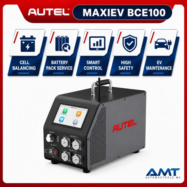 <div class="et_pb_module et_pb_wc_title et_pb_wc_title_0_tb_body product-header et_pb_bg_layout_light">
<h4>The Autel MaxiEV BCE100 is a professional EV battery-pack cell balancer designed for real-time charge balancing, calibration and controlled cell charging / discharging. It helps technicians correct cell-voltage imbalance while protecting battery modules against overvoltage, undervoltage, overcurrent, short circuit and reverse polarity.</h4>
The BCE100 supports a 1.8–5V charge / discharge voltage range and 0.1–5A current range with up to 600W charge / discharge power. It can test up to two packs and 24 cells in a 2 × 12 or 1 × 24 configuration. Precise voltage and current detection helps maintain accurate charging and balancing during EV battery service. The unit is intended for trained high-voltage technicians following proper battery-isolation and PPE procedures.
</div>
<div class="et_pb_module et_pb_wc_description et_pb_wc_description_0_tb_body et_pb_bg_layout_light et_pb_text_align_left">
<div class="et_pb_module_inner">
<table>
<thead>
<tr><th>Specification</th><th>MaxiEV BCE100</th></tr>
</thead>
<tbody>
<tr><td>Product Type</td><td>EV Battery Pack Cell Balancer</td></tr>
<tr><td>Model</td><td>MaxiEV BCE100</td></tr>
<tr><td>Charge / Discharge Voltage Range</td><td>1.8–5V</td></tr>
<tr><td>Charge / Discharge Current Range</td><td>0.1–5A</td></tr>
<tr><td>Voltage Detection Accuracy</td><td>±0.1%FS ±2mV</td></tr>
<tr><td>Current Sampling Accuracy</td><td>±1%FS ±0.05A</td></tr>
<tr><td>Maximum Charge / Discharge Power</td><td>600W</td></tr>
<tr><td>Maximum Cell Quantity</td><td>24 Cells</td></tr>
<tr><td>Pack Configuration</td><td>2 × 12 Cells or 1 × 24 Cells</td></tr>
<tr><td>Power Input</td><td>AC 110V / 220V</td></tr>
<tr><td>Charge Control</td><td>Constant Current + Constant Voltage</td></tr>
<tr><td>Discharge Mode</td><td>Constant Current</td></tr>
<tr><td>Overvoltage Protection</td><td>Supported</td></tr>
<tr><td>Undervoltage Protection</td><td>Supported</td></tr>
<tr><td>Overcurrent Protection</td><td>Supported</td></tr>
<tr><td>Short-Circuit Protection</td><td>Supported</td></tr>
<tr><td>Reverse-Polarity Protection</td><td>Supported</td></tr>
<tr><td>Dimensions</td><td>496 × 246 × 262 mm</td></tr>
<tr><td>Weight</td><td>Approx. 14kg</td></tr>
<tr><td>Software Updates</td><td>2 Years Included – Automax Tools IMEA Package</td></tr>
<tr><td>Warranty</td><td>1 Year Limited Warranty</td></tr>
</tbody>
</table>
&nbsp; <strong>Autel MaxiEV BCE100 Official / Reference Information</strong>
<a href="https://www.autel.com/ev/4195.jhtml" target="_blank" rel="noopener">
View Product Information
</a> <a href="https://automaxtools.me/wp-content/uploads/2026/07/Autel-MAXIEV-BCE100-Advanced-Battery-Pack-Cell-Balancer.png">
<img class="aligncenter" src="https://automaxtools.me/wp-content/uploads/2026/07/Autel-MAXIEV-BCE100-Advanced-Battery-Pack-Cell-Balancer.png" alt="Autel MaxiEV BCE100 UAE Automax Tools" width="807" height="807" />
</a> </div>
</div>
<h3><span style="color: #d2322a;">
<strong>1 Year Warranty. 2 Year Free Software Updates.</strong>
</span></h3>
<h4 style="color: red;">IP Restriction (works only in India, Middle East and Africa).</h4> <div class="et_pb_module et_pb_wc_title et_pb_wc_title_0_tb_body product-header et_pb_bg_layout_light">
<h4>The Autel MaxiEV BCE100 is a professional EV battery-pack cell balancer designed for real-time charge balancing, calibration and controlled cell charging / discharging. It helps technicians correct cell-voltage imbalance while protecting battery modules against overvoltage, undervoltage, overcurrent, short circuit and reverse polarity.</h4>
The BCE100 supports a 1.8–5V charge / discharge voltage range and 0.1–5A current range with up to 600W charge / discharge power. It can test up to two packs and 24 cells in a 2 × 12 or 1 × 24 configuration. Precise voltage and current detection helps maintain accurate charging and balancing during EV battery service. The unit is intended for trained high-voltage technicians following proper battery-isolation and PPE procedures.
</div>
<div class="et_pb_module et_pb_wc_description et_pb_wc_description_0_tb_body et_pb_bg_layout_light et_pb_text_align_left">
<div class="et_pb_module_inner">
<table>
<thead>
<tr><th>Specification</th><th>MaxiEV BCE100</th></tr>
</thead>
<tbody>
<tr><td>Product Type</td><td>EV Battery Pack Cell Balancer</td></tr>
<tr><td>Model</td><td>MaxiEV BCE100</td></tr>
<tr><td>Charge / Discharge Voltage Range</td><td>1.8–5V</td></tr>
<tr><td>Charge / Discharge Current Range</td><td>0.1–5A</td></tr>
<tr><td>Voltage Detection Accuracy</td><td>±0.1%FS ±2mV</td></tr>
<tr><td>Current Sampling Accuracy</td><td>±1%FS ±0.05A</td></tr>
<tr><td>Maximum Charge / Discharge Power</td><td>600W</td></tr>
<tr><td>Maximum Cell Quantity</td><td>24 Cells</td></tr>
<tr><td>Pack Configuration</td><td>2 × 12 Cells or 1 × 24 Cells</td></tr>
<tr><td>Power Input</td><td>AC 110V / 220V</td></tr>
<tr><td>Charge Control</td><td>Constant Current + Constant Voltage</td></tr>
<tr><td>Discharge Mode</td><td>Constant Current</td></tr>
<tr><td>Overvoltage Protection</td><td>Supported</td></tr>
<tr><td>Undervoltage Protection</td><td>Supported</td></tr>
<tr><td>Overcurrent Protection</td><td>Supported</td></tr>
<tr><td>Short-Circuit Protection</td><td>Supported</td></tr>
<tr><td>Reverse-Polarity Protection</td><td>Supported</td></tr>
<tr><td>Dimensions</td><td>496 × 246 × 262 mm</td></tr>
<tr><td>Weight</td><td>Approx. 14kg</td></tr>
<tr><td>Software Updates</td><td>2 Years Included – Automax Tools IMEA Package</td></tr>
<tr><td>Warranty</td><td>1 Year Limited Warranty</td></tr>
</tbody>
</table>
&nbsp; <strong>Autel MaxiEV BCE100 Official / Reference Information</strong>
<a href="https://www.autel.com/ev/4195.jhtml" target="_blank" rel="noopener">
View Product Information
</a> <a href="https://automaxtools.me/wp-content/uploads/2026/07/Autel-MAXIEV-BCE100-Advanced-Battery-Pack-Cell-Balancer.png">
<img class="aligncenter" src="https://automaxtools.me/wp-content/uploads/2026/07/Autel-MAXIEV-BCE100-Advanced-Battery-Pack-Cell-Balancer.png" alt="Autel MaxiEV BCE100 UAE Automax Tools" width="807" height="807" />
</a> </div>
</div>
<h3><span style="color: #d2322a;">
<strong>1 Year Warranty. 2 Year Free Software Updates.</strong>
</span></h3>
<h4 style="color: red;">IP Restriction (works only in India, Middle East and Africa).</h4>