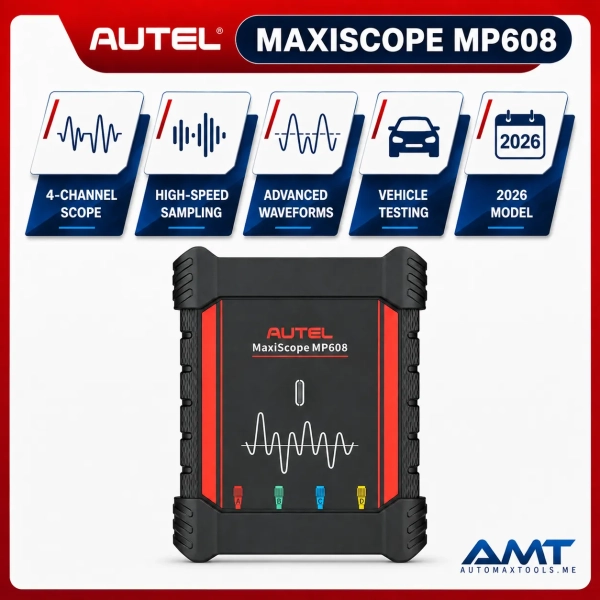 05_AUTEL_MAXISCOPE_MP608 <div class="et_pb_module et_pb_wc_title et_pb_wc_title_0_tb_body product-header et_pb_bg_layout_light"> <h4>The Autel MaxiScope MP608 is a professional four-channel automotive oscilloscope for advanced electrical, electronic and vehicle-network diagnostics. It transforms a compatible MaxiSYS tablet or Windows PC into a high-resolution waveform-analysis platform for sensors, actuators, ignition systems, communication networks and intermittent electrical faults.</h4> The MP608 features 12-bit vertical resolution, ±1% measurement accuracy, advanced trigger actions, custom math channels and automatic probe configuration. Four channels allow technicians to compare multiple signals simultaneously and evaluate timing relationships between related circuits. Serial-bus decoding supports CAN, CAN FD, LIN, FlexRay, UART and I²C analysis. Autel's automotive test library provides guided procedures, reference waveforms and connection diagrams for common diagnostic tests. </div> <div class="et_pb_module et_pb_wc_description et_pb_wc_description_0_tb_body et_pb_bg_layout_light et_pb_text_align_left"> <div class="et_pb_module_inner"> <table> <thead> <tr> <th>Specification</th> <th>MaxiScope MP608</th> </tr> </thead> <tbody> <tr> <td>Product Type</td> <td>Professional 4-Channel Automotive Oscilloscope</td> </tr> <tr> <td>Model</td> <td>MaxiScope MP608</td> </tr> <tr> <td>Channels</td> <td>4</td> </tr> <tr> <td>Vertical Resolution</td> <td>12-Bit</td> </tr> <tr> <td>Measurement Accuracy</td> <td>±1%</td> </tr> <tr> <td>Triggering</td> <td>Advanced Trigger Actions</td> </tr> <tr> <td>Math Functions</td> <td>Custom Math Channels</td> </tr> <tr> <td>Probe Setup</td> <td>Automatic Probe Configuration</td> </tr> <tr> <td>Automotive Test Library</td> <td>Guided Tests, Reference Waveforms & Connection Diagrams</td> </tr> <tr> <td>CAN Decoding</td> <td>Supported</td> </tr> <tr> <td>CAN FD Decoding</td> <td>Supported</td> </tr> <tr> <td>LIN Decoding</td> <td>Supported</td> </tr> <tr> <td>FlexRay Decoding</td> <td>Supported</td> </tr> <tr> <td>UART Decoding</td> <td>Supported</td> </tr> <tr> <td>I²C Decoding</td> <td>Supported</td> </tr> <tr> <td>Compatible Platforms</td> <td>Selected MaxiSYS Tablets + Windows PC</td> </tr> <tr> <td>Primary Applications</td> <td>Sensors, Actuators, Ignition, Network & Intermittent Electrical Faults</td> </tr> <tr> <td>Software Updates</td> <td>2 Years Included – Automax Tools IMEA Package</td> </tr> <tr> <td>Warranty</td> <td>1 Year Limited Warranty</td> </tr> </tbody> </table> <strong>Autel MaxiScope MP608 Official / Reference Information</strong> <a href="https://autel.com/download.jhtml" target="_blank" rel="noopener"> View Product Information </a> <a href="https://automaxtools.me/wp-content/uploads/2026/07/MP608-1.png"> <img class="aligncenter" src="https://automaxtools.me/wp-content/uploads/2026/07/MP608-1.png" alt="Autel MaxiScope MP608 UAE Automax Tools" width="807" height="807" /> </a> </div> </div> <h3><span style="color: #d2322a;"> <strong>1 Year Warranty</strong> </span></h3> <h4 style="color: red;">IP Restriction (works only in India, Middle East and Africa).</h4> <div class="et_pb_module et_pb_wc_title et_pb_wc_title_0_tb_body product-header et_pb_bg_layout_light"> <h4>The Autel MaxiScope MP608 is a professional four-channel automotive oscilloscope for advanced electrical, electronic and vehicle-network diagnostics. It transforms a compatible MaxiSYS tablet or Windows PC into a high-resolution waveform-analysis platform for sensors, actuators, ignition systems, communication networks and intermittent electrical faults.</h4> The MP608 features 12-bit vertical resolution, ±1% measurement accuracy, advanced trigger actions, custom math channels and automatic probe configuration. Four channels allow technicians to compare multiple signals simultaneously and evaluate timing relationships between related circuits. Serial-bus decoding supports CAN, CAN FD, LIN, FlexRay, UART and I²C analysis. Autel's automotive test library provides guided procedures, reference waveforms and connection diagrams for common diagnostic tests. </div> <div class="et_pb_module et_pb_wc_description et_pb_wc_description_0_tb_body et_pb_bg_layout_light et_pb_text_align_left"> <div class="et_pb_module_inner"> <table> <thead> <tr> <th>Specification</th> <th>MaxiScope MP608</th> </tr> </thead> <tbody> <tr> <td>Product Type</td> <td>Professional 4-Channel Automotive Oscilloscope</td> </tr> <tr> <td>Model</td> <td>MaxiScope MP608</td> </tr> <tr> <td>Channels</td> <td>4</td> </tr> <tr> <td>Vertical Resolution</td> <td>12-Bit</td> </tr> <tr> <td>Measurement Accuracy</td> <td>±1%</td> </tr> <tr> <td>Triggering</td> <td>Advanced Trigger Actions</td> </tr> <tr> <td>Math Functions</td> <td>Custom Math Channels</td> </tr> <tr> <td>Probe Setup</td> <td>Automatic Probe Configuration</td> </tr> <tr> <td>Automotive Test Library</td> <td>Guided Tests, Reference Waveforms & Connection Diagrams</td> </tr> <tr> <td>CAN Decoding</td> <td>Supported</td> </tr> <tr> <td>CAN FD Decoding</td> <td>Supported</td> </tr> <tr> <td>LIN Decoding</td> <td>Supported</td> </tr> <tr> <td>FlexRay Decoding</td> <td>Supported</td> </tr> <tr> <td>UART Decoding</td> <td>Supported</td> </tr> <tr> <td>I²C Decoding</td> <td>Supported</td> </tr> <tr> <td>Compatible Platforms</td> <td>Selected MaxiSYS Tablets + Windows PC</td> </tr> <tr> <td>Primary Applications</td> <td>Sensors, Actuators, Ignition, Network & Intermittent Electrical Faults</td> </tr> <tr> <td>Software Updates</td> <td>2 Years Included – Automax Tools IMEA Package</td> </tr> <tr> <td>Warranty</td> <td>1 Year Limited Warranty</td> </tr> </tbody> </table> <strong>Autel MaxiScope MP608 Official / Reference Information</strong> <a href="https://autel.com/download.jhtml" target="_blank" rel="noopener"> View Product Information </a> <a href="https://automaxtools.me/wp-content/uploads/2026/07/MP608-1.png"> <img class="aligncenter" src="https://automaxtools.me/wp-content/uploads/2026/07/MP608-1.png" alt="Autel MaxiScope MP608 UAE Automax Tools" width="807" height="807" /> </a> </div> </div> <h3><span style="color: #d2322a;"> <strong>1 Year Warranty</strong> </span></h3> <h4 style="color: red;">IP Restriction (works only in India, Middle East and Africa).</h4>