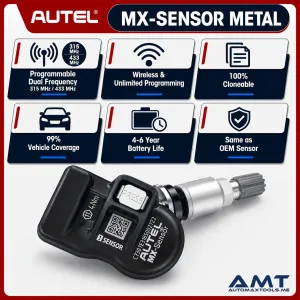 Autel MX Sensor Metal 1-Sensor TPMS Sensor, 315MHz & 433MHz Dual Frequency, Programmable Universal Tire Pressure Sensor, 100% ID Cloneable, Metal Valve Stem, Up to 99% Vehicle Coverage