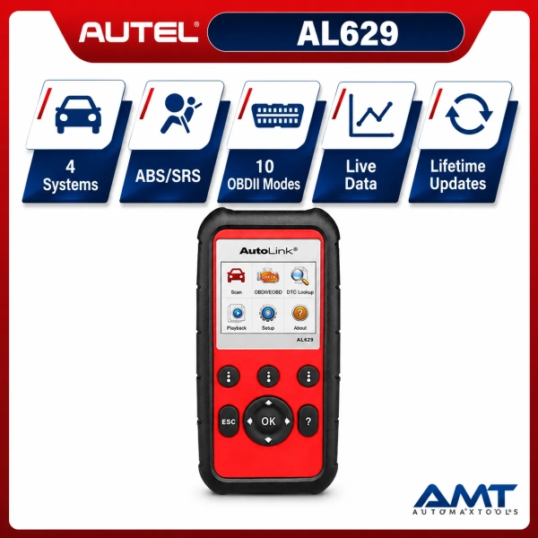 <div class="et_pb_module et_pb_wc_title et_pb_wc_title_0_tb_body product-header et_pb_bg_layout_light">
<h4>The Autel AutoLink AL629 is a professional 4-system handheld diagnostic scanner designed to read and erase faults from Engine, ABS, SRS/Airbag and Transmission systems on supported vehicles. It combines enhanced OBDII diagnostics, live-data graphing and emissions testing in a compact workshop-ready tool.</h4>
The AL629 supports <strong>all 10 OBDII test modes</strong>, enhanced Mode 6, live PCM data, freeze-frame information, vehicle information and I/M readiness. It can display, graph, record and play back live data for more useful fault analysis than a basic code reader. A 2.8-inch 320 × 240 color display, PC report printing and broad 1996-and-newer OBDII vehicle coverage make the AL629 suitable for workshops, used-car inspection and advanced maintenance diagnosis.
</div>
<div class="et_pb_module et_pb_wc_description et_pb_wc_description_0_tb_body et_pb_bg_layout_light et_pb_text_align_left">
<div class="et_pb_module_inner">
<table>
<thead>
<tr><th>Specification</th><th>AutoLink AL629</th></tr>
</thead>
<tbody>
<tr><td>Product Type</td><td>4-System OBD2 / EOBD Diagnostic Scanner</td></tr>
<tr><td>Model</td><td>AutoLink AL629</td></tr>
<tr><td>Systems</td><td>Engine, ABS, SRS / Airbag & Transmission</td></tr>
<tr><td>Display</td><td>2.8″ LCD, 320 × 240</td></tr>
<tr><td>OBDII Test Modes</td><td>All 10 OBDII Modes</td></tr>
<tr><td>Enhanced Mode 6</td><td>Supported</td></tr>
<tr><td>Live Data</td><td>View, Graph, Record & Playback</td></tr>
<tr><td>Freeze Frame</td><td>Supported</td></tr>
<tr><td>Vehicle Information</td><td>VIN, CALID & CVN</td></tr>
<tr><td>I/M Readiness</td><td>Supported</td></tr>
<tr><td>DTC Functions</td><td>Read / Clear Generic, Pending & Manufacturer-Specific Codes</td></tr>
<tr><td>PC Printing</td><td>Supported</td></tr>
<tr><td>Vehicle Coverage</td><td>Most OBDII / CAN Vehicles, 1996+</td></tr>
<tr><td>Power</td><td>Powered Through Vehicle Diagnostic Port</td></tr>
<tr><td>Software Updates</td><td>2 Years Included – Automax Tools IMEA Package</td></tr>
<tr><td>Warranty</td><td>1 Year Limited Warranty</td></tr>
</tbody>
</table>
&nbsp; <strong>Autel AutoLink AL629 Official Information</strong>
<a href="https://autel.us/product/autolink-al629/" target="_blank" rel="noopener">
View Official Autel AutoLink AL629 Product Page
</a> <a href="https://automaxtools.me/wp-content/uploads/2019/12/AutoLink-AL629-1.jpg">
<img class="aligncenter" src="https://automaxtools.me/wp-content/uploads/2019/12/AutoLink-AL629-1.jpg" alt="Autel AutoLink AL629 professional automotive tool UAE" width="807" height="807" />
</a> </div>
</div>
<h3><span style="color: #d2322a;">
<strong>1 Year Warranty. 2 Year Free Software Updates.</strong>
</span></h3>
<h4 style="color: red;">IP Restriction (works only in India, Middle East and Africa).</h4> <div class="et_pb_module et_pb_wc_title et_pb_wc_title_0_tb_body product-header et_pb_bg_layout_light">
<h4>The Autel AutoLink AL629 is a professional 4-system handheld diagnostic scanner designed to read and erase faults from Engine, ABS, SRS/Airbag and Transmission systems on supported vehicles. It combines enhanced OBDII diagnostics, live-data graphing and emissions testing in a compact workshop-ready tool.</h4>
The AL629 supports <strong>all 10 OBDII test modes</strong>, enhanced Mode 6, live PCM data, freeze-frame information, vehicle information and I/M readiness. It can display, graph, record and play back live data for more useful fault analysis than a basic code reader. A 2.8-inch 320 × 240 color display, PC report printing and broad 1996-and-newer OBDII vehicle coverage make the AL629 suitable for workshops, used-car inspection and advanced maintenance diagnosis.
</div>
<div class="et_pb_module et_pb_wc_description et_pb_wc_description_0_tb_body et_pb_bg_layout_light et_pb_text_align_left">
<div class="et_pb_module_inner">
<table>
<thead>
<tr><th>Specification</th><th>AutoLink AL629</th></tr>
</thead>
<tbody>
<tr><td>Product Type</td><td>4-System OBD2 / EOBD Diagnostic Scanner</td></tr>
<tr><td>Model</td><td>AutoLink AL629</td></tr>
<tr><td>Systems</td><td>Engine, ABS, SRS / Airbag & Transmission</td></tr>
<tr><td>Display</td><td>2.8″ LCD, 320 × 240</td></tr>
<tr><td>OBDII Test Modes</td><td>All 10 OBDII Modes</td></tr>
<tr><td>Enhanced Mode 6</td><td>Supported</td></tr>
<tr><td>Live Data</td><td>View, Graph, Record & Playback</td></tr>
<tr><td>Freeze Frame</td><td>Supported</td></tr>
<tr><td>Vehicle Information</td><td>VIN, CALID & CVN</td></tr>
<tr><td>I/M Readiness</td><td>Supported</td></tr>
<tr><td>DTC Functions</td><td>Read / Clear Generic, Pending & Manufacturer-Specific Codes</td></tr>
<tr><td>PC Printing</td><td>Supported</td></tr>
<tr><td>Vehicle Coverage</td><td>Most OBDII / CAN Vehicles, 1996+</td></tr>
<tr><td>Power</td><td>Powered Through Vehicle Diagnostic Port</td></tr>
<tr><td>Software Updates</td><td>2 Years Included – Automax Tools IMEA Package</td></tr>
<tr><td>Warranty</td><td>1 Year Limited Warranty</td></tr>
</tbody>
</table>
&nbsp; <strong>Autel AutoLink AL629 Official Information</strong>
<a href="https://autel.us/product/autolink-al629/" target="_blank" rel="noopener">
View Official Autel AutoLink AL629 Product Page
</a> <a href="https://automaxtools.me/wp-content/uploads/2019/12/AutoLink-AL629-1.jpg">
<img class="aligncenter" src="https://automaxtools.me/wp-content/uploads/2019/12/AutoLink-AL629-1.jpg" alt="Autel AutoLink AL629 professional automotive tool UAE" width="807" height="807" />
</a> </div>
</div>
<h3><span style="color: #d2322a;">
<strong>1 Year Warranty. 2 Year Free Software Updates.</strong>
</span></h3>
<h4 style="color: red;">IP Restriction (works only in India, Middle East and Africa).</h4>