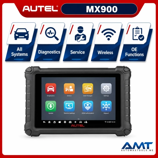 <div class="et_pb_module et_pb_wc_title et_pb_wc_title_0_tb_body product-header et_pb_bg_layout_light">
<h4>The Autel MaxiCheck MX900 is an 8-inch Android 11 all-system diagnostic tablet for workshops requiring OE-level system access, live data, bi-directional active tests and a broad maintenance menu. It supports U.S., Asian and European vehicles from 1996 onward where covered.</h4>
The MX900 can read and clear DTCs, view live data, access ECU information, run active tests and perform supported special functions across available vehicle systems. Smart AutoVIN speeds vehicle identification and the platform supports modern DoIP and CAN FD communication. Unlike higher MaxiSys models, the MX900 is focused on diagnostic and service work rather than J2534 ECU programming. It is a strong professional upgrade from basic service scanners for everyday multi-brand workshop diagnosis.
</div>
<div class="et_pb_module et_pb_wc_description et_pb_wc_description_0_tb_body et_pb_bg_layout_light et_pb_text_align_left">
<div class="et_pb_module_inner">
<table>
<thead>
<tr><th>Specification</th><th>MaxiCheck MX900</th></tr>
</thead>
<tbody>
<tr><td>Product Type</td><td>All-System Diagnostic & Service Tablet</td></tr>
<tr><td>Model</td><td>MaxiCheck MX900</td></tr>
<tr><td>Display</td><td>8″ High-Resolution Touchscreen</td></tr>
<tr><td>Operating System</td><td>Android 11</td></tr>
<tr><td>Processor</td><td>Quad-Core</td></tr>
<tr><td>Vehicle Coverage</td><td>U.S., Asian & European Vehicles, 1996+ Where Supported</td></tr>
<tr><td>Diagnostics</td><td>OE-Level Full-System Diagnostics</td></tr>
<tr><td>Read / Clear DTCs</td><td>Supported</td></tr>
<tr><td>Live Data</td><td>Supported</td></tr>
<tr><td>ECU Information</td><td>Supported</td></tr>
<tr><td>Bi-Directional Control</td><td>Yes – Active Tests</td></tr>
<tr><td>Special Functions</td><td>Supported – Vehicle Dependent</td></tr>
<tr><td>AutoVIN</td><td>Supported</td></tr>
<tr><td>DoIP</td><td>Supported</td></tr>
<tr><td>CAN FD</td><td>Supported</td></tr>
<tr><td>ECU Programming</td><td>No Dedicated J2534 Programmer Included</td></tr>
<tr><td>Service Functions</td><td>Extensive Maintenance & Reset Menu</td></tr>
<tr><td>Software Updates</td><td>2 Years Included – Automax Tools IMEA Package</td></tr>
<tr><td>Warranty</td><td>1 Year Limited Warranty</td></tr>
</tbody>
</table>
&nbsp; <strong>Autel MaxiCheck MX900 Product Information</strong>
<a href="https://autel.com/mk2/4063.jhtml" target="_blank" rel="noopener">
View Product / Compatibility Information
</a> <a href="https://automaxtools.me/wp-content/uploads/2023/07/Autel-mx900-pf.png">
<img class="aligncenter" src="https://automaxtools.me/wp-content/uploads/2023/07/Autel-mx900-pf.png" alt="Autel MaxiCheck MX900 UAE Automax Tools" width="807" height="807" />
</a> </div>
</div>
<h3><span style="color: #d2322a;">
<strong>1 Year Warranty. 2 Year Free Software Updates.</strong>
</span></h3>
<h4 style="color: red;">IP Restriction (works only in India, Middle East and Africa).</h4> <div class="et_pb_module et_pb_wc_title et_pb_wc_title_0_tb_body product-header et_pb_bg_layout_light">
<h4>The Autel MaxiCheck MX900 is an 8-inch Android 11 all-system diagnostic tablet for workshops requiring OE-level system access, live data, bi-directional active tests and a broad maintenance menu. It supports U.S., Asian and European vehicles from 1996 onward where covered.</h4>
The MX900 can read and clear DTCs, view live data, access ECU information, run active tests and perform supported special functions across available vehicle systems. Smart AutoVIN speeds vehicle identification and the platform supports modern DoIP and CAN FD communication. Unlike higher MaxiSys models, the MX900 is focused on diagnostic and service work rather than J2534 ECU programming. It is a strong professional upgrade from basic service scanners for everyday multi-brand workshop diagnosis.
</div>
<div class="et_pb_module et_pb_wc_description et_pb_wc_description_0_tb_body et_pb_bg_layout_light et_pb_text_align_left">
<div class="et_pb_module_inner">
<table>
<thead>
<tr><th>Specification</th><th>MaxiCheck MX900</th></tr>
</thead>
<tbody>
<tr><td>Product Type</td><td>All-System Diagnostic & Service Tablet</td></tr>
<tr><td>Model</td><td>MaxiCheck MX900</td></tr>
<tr><td>Display</td><td>8″ High-Resolution Touchscreen</td></tr>
<tr><td>Operating System</td><td>Android 11</td></tr>
<tr><td>Processor</td><td>Quad-Core</td></tr>
<tr><td>Vehicle Coverage</td><td>U.S., Asian & European Vehicles, 1996+ Where Supported</td></tr>
<tr><td>Diagnostics</td><td>OE-Level Full-System Diagnostics</td></tr>
<tr><td>Read / Clear DTCs</td><td>Supported</td></tr>
<tr><td>Live Data</td><td>Supported</td></tr>
<tr><td>ECU Information</td><td>Supported</td></tr>
<tr><td>Bi-Directional Control</td><td>Yes – Active Tests</td></tr>
<tr><td>Special Functions</td><td>Supported – Vehicle Dependent</td></tr>
<tr><td>AutoVIN</td><td>Supported</td></tr>
<tr><td>DoIP</td><td>Supported</td></tr>
<tr><td>CAN FD</td><td>Supported</td></tr>
<tr><td>ECU Programming</td><td>No Dedicated J2534 Programmer Included</td></tr>
<tr><td>Service Functions</td><td>Extensive Maintenance & Reset Menu</td></tr>
<tr><td>Software Updates</td><td>2 Years Included – Automax Tools IMEA Package</td></tr>
<tr><td>Warranty</td><td>1 Year Limited Warranty</td></tr>
</tbody>
</table>
&nbsp; <strong>Autel MaxiCheck MX900 Product Information</strong>
<a href="https://autel.com/mk2/4063.jhtml" target="_blank" rel="noopener">
View Product / Compatibility Information
</a> <a href="https://automaxtools.me/wp-content/uploads/2023/07/Autel-mx900-pf.png">
<img class="aligncenter" src="https://automaxtools.me/wp-content/uploads/2023/07/Autel-mx900-pf.png" alt="Autel MaxiCheck MX900 UAE Automax Tools" width="807" height="807" />
</a> </div>
</div>
<h3><span style="color: #d2322a;">
<strong>1 Year Warranty. 2 Year Free Software Updates.</strong>
</span></h3>
<h4 style="color: red;">IP Restriction (works only in India, Middle East and Africa).</h4>