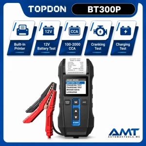 TOPDON BT300P 12V Battery Tester with Built-In Printer | 100–2000 CCA | Battery, Cranking & Charging Test | Flooded AGM GEL EFB