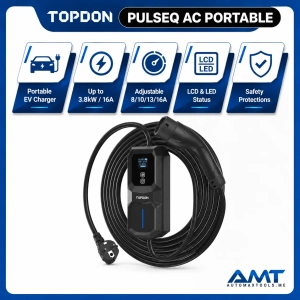 TOPDON PulseQ AC Portable EV Charger | Up to 3.8kW / 16A | Adjustable 8/10/13/16A | LCD & LED Status | Scheduled Charging | Portable EVSE