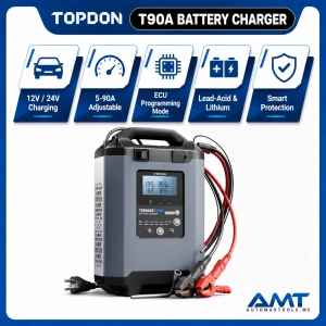 TOPDON T90A Tornado90000 12V/24V Battery Charger & Programming Power Supply | Up to 90A | Lead-Acid & Lithium | ECU Programming Stabilizer | Smart Charging