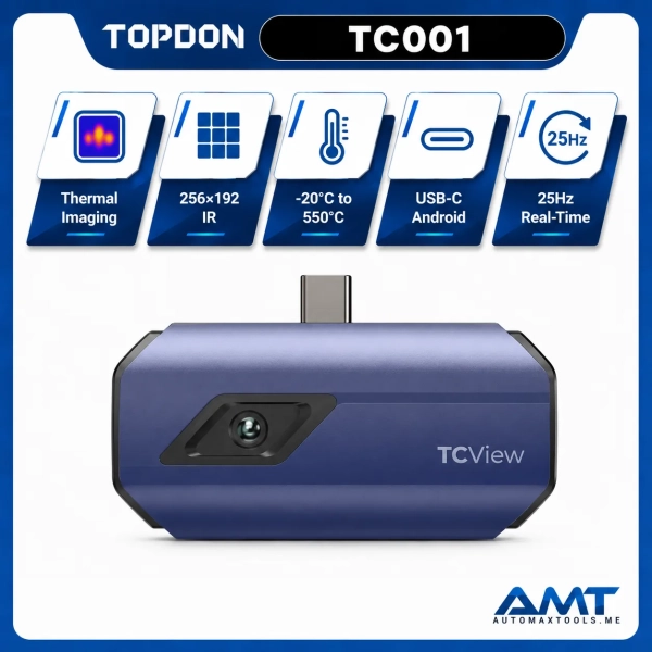 <p><strong>TOPDON TC001</strong> is a compact USB-C thermal imaging camera that turns a compatible Android phone/tablet or Windows computer into a professional thermal inspection tool.</p>
<p>It features <strong>256×192 infrared resolution</strong>, a <strong>25Hz frame rate</strong>, temperature measurement from <strong>-20°C to 550°C</strong>, and temperature accuracy of approximately <strong>±2°C or 2%</strong>.</p>
<h3>Key Features</h3>
<ul>
<li><strong>256×192 IR Resolution</strong></li>
<li><strong>25Hz Frame Rate</strong></li>
<li>-20°C to 550°C Measurement Range</li>
<li>±2°C or 2% Temperature Accuracy</li>
<li>0.1°C Temperature Resolution</li>
<li>USB-C Connection</li>
<li>Android Phone / Tablet Support</li>
<li>Windows Computer Support</li>
<li>10 Color Palettes</li>
<li>Waveform Graph & Continuous Measurement</li>
<li>Picture-in-Picture & Image Enhancement</li>
<li>Only 30g Weight</li>
<li><strong>Lifetime Free Software Updates</strong></li>
</ul> <p><strong>TOPDON TC001</strong> is a compact USB-C thermal imaging camera that turns a compatible Android phone/tablet or Windows computer into a professional thermal inspection tool.</p>
<p>It features <strong>256×192 infrared resolution</strong>, a <strong>25Hz frame rate</strong>, temperature measurement from <strong>-20°C to 550°C</strong>, and temperature accuracy of approximately <strong>±2°C or 2%</strong>.</p>
<h3>Key Features</h3>
<ul>
<li><strong>256×192 IR Resolution</strong></li>
<li><strong>25Hz Frame Rate</strong></li>
<li>-20°C to 550°C Measurement Range</li>
<li>±2°C or 2% Temperature Accuracy</li>
<li>0.1°C Temperature Resolution</li>
<li>USB-C Connection</li>
<li>Android Phone / Tablet Support</li>
<li>Windows Computer Support</li>
<li>10 Color Palettes</li>
<li>Waveform Graph & Continuous Measurement</li>
<li>Picture-in-Picture & Image Enhancement</li>
<li>Only 30g Weight</li>
<li><strong>Lifetime Free Software Updates</strong></li>
</ul>