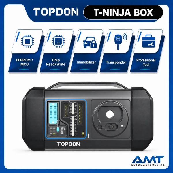 <p><strong>TOPDON T-Ninja Box</strong> is a professional automotive key and immobilizer programming accessory designed to expand compatible TOPDON Phoenix diagnostic platforms.</p>
<p>It supports <strong>key-chip data reading and writing</strong> and provides broad support for major <strong>ECU, MCU and EEPROM</strong> manufacturers across American, European and Asian vehicle applications.</p>
<h3>Key Features</h3>
<ul>
<li>Automotive Key & Immobilizer Programming</li>
<li>Key Chip Data Read & Write</li>
<li>ECU Programming Functions</li>
<li>MCU Programming Functions</li>
<li>EEPROM Read & Write</li>
<li>Special Key Generation on Supported Applications</li>
<li>Common IMMO System Support</li>
<li>Engine / Transmission / Instrument / CAS / Body / Lock System Applications</li>
<li>Broad US / European / Asian Coverage</li>
<li>Compatible with TOPDON Phoenix Series Scanners</li>
<li>12V DC Operation</li>
<li>Professional Adapter & Cable Set</li>
</ul> <p><strong>TOPDON T-Ninja Box</strong> is a professional automotive key and immobilizer programming accessory designed to expand compatible TOPDON Phoenix diagnostic platforms.</p>
<p>It supports <strong>key-chip data reading and writing</strong> and provides broad support for major <strong>ECU, MCU and EEPROM</strong> manufacturers across American, European and Asian vehicle applications.</p>
<h3>Key Features</h3>
<ul>
<li>Automotive Key & Immobilizer Programming</li>
<li>Key Chip Data Read & Write</li>
<li>ECU Programming Functions</li>
<li>MCU Programming Functions</li>
<li>EEPROM Read & Write</li>
<li>Special Key Generation on Supported Applications</li>
<li>Common IMMO System Support</li>
<li>Engine / Transmission / Instrument / CAS / Body / Lock System Applications</li>
<li>Broad US / European / Asian Coverage</li>
<li>Compatible with TOPDON Phoenix Series Scanners</li>
<li>12V DC Operation</li>
<li>Professional Adapter & Cable Set</li>
</ul>