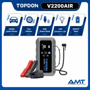 TOPDON V2200Air 2200A Jump Starter & Tire Inflator | 8L Gas / 6L Diesel | 3-Min Tire Inflation | PD45W Power Bank | 400lm LED | Boost Mode