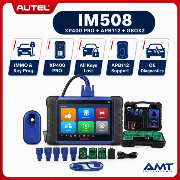 SQUARE_PRODUCT_ADVERTISEMENT_IMAGE_WITH_A_CLEAN_GR_5_BATCH_5_WEB <div class="et_pb_module et_pb_wc_title et_pb_wc_title_0_tb_body product-header et_pb_bg_layout_light">
<h4>The Autel MaxiIM IM508 + XP400 Pro + APB112 + G-Box2 bundle upgrades the compact IM508 key-programming tablet into a much more capable professional locksmith package. It combines guided IMMO functions and full-system diagnostics with advanced EEPROM/MCU programming, smart-key emulation and supported Mercedes/BMW all-keys-lost workflows.</h4>
The IM508 provides Smart Mode and Expert Mode, PIN reading on supported vehicles, key learning, remote learning, IMMO reset/adaptation, full-system diagnostics, active tests and 40+ service functions. Adding the <strong>XP400 Pro</strong> expands EEPROM, MCU, engine ECU, IMMO ECU and key-chip programming capability. The <strong>APB112</strong> adds 46/4D data and Toyota smart-key emulation, while the <strong>G-Box2</strong> supports selected Mercedes DAS3 CAN all-keys-lost procedures and BMW DME/DDE ISN read/write in boot or bench mode.
</div>
<div class="et_pb_module et_pb_wc_description et_pb_wc_description_0_tb_body et_pb_bg_layout_light et_pb_text_align_left">
<div class="et_pb_module_inner">
<table>
<thead>
<tr><th>Specification</th><th>MaxiIM IM508 + XP400 Pro + APB112 + G-Box2</th></tr>
</thead>
<tbody>
<tr><td>Product Type</td><td>Professional Key Programming & IMMO Bundle</td></tr>
<tr><td>Main Tablet</td><td>MaxiIM IM508</td></tr>
<tr><td>Display</td><td>7″ Touchscreen, 1024 × 600</td></tr>
<tr><td>Operating System</td><td>Android 4.4.4</td></tr>
<tr><td>Processor</td><td>Quad-Core 1.6GHz</td></tr>
<tr><td>Memory</td><td>1GB RAM + 32GB Storage</td></tr>
<tr><td>Battery</td><td>5,000mAh</td></tr>
<tr><td>Base Programmer</td><td>XP200</td></tr>
<tr><td>Included Advanced Programmer</td><td>XP400 Pro</td></tr>
<tr><td>All-System Diagnostics</td><td>Supported</td></tr>
<tr><td>Bi-Directional Active Tests</td><td>Supported</td></tr>
<tr><td>Service Functions</td><td>40+ on Supported Vehicles</td></tr>
<tr><td>ECU Coding</td><td>Not a Dedicated ECU Coding Platform</td></tr>
<tr><td>XP400 Pro</td><td>Advanced EEPROM / MCU / ECU / IMMO Data Functions</td></tr>
<tr><td>APB112</td><td>46 / 4D Data + Toyota Smart-Key Emulation</td></tr>
<tr><td>G-Box2</td><td>Mercedes AKL + BMW DME/DDE ISN Workflows</td></tr>
<tr><td>Software Updates</td><td>2 Years Included – Automax Tools IMEA Package</td></tr>
<tr><td>Warranty</td><td>1 Year Limited Warranty</td></tr>
</tbody>
</table>
<strong>Autel MaxiIM IM508 Official Information</strong>
<a href="https://www.autel.com/immotool1/4025.jhtml" target="_blank" rel="noopener">
View Official / Reference Information for Autel MaxiIM IM508 + XP400 Pro + APB112 + G-Box2
</a> <a href="https://automaxtools.me/wp-content/uploads/2021/05/MaxiIM-IM508-BundleKit.jpg">
<img class="aligncenter" src="https://automaxtools.me/wp-content/uploads/2021/05/MaxiIM-IM508-BundleKit.jpg" alt="Autel MaxiIM IM508 + XP400 Pro + APB112 + G-Box2 UAE Automax Tools" width="807" height="807" />
</a> </div>
</div>
<h3><span style="color: #d2322a;">
<strong>1 Year Warranty. 2 Year Free Software Updates.</strong>
</span></h3>
<h4 style="color: red;">IP Restriction (works only in India, Middle East and Africa).</h4> <div class="et_pb_module et_pb_wc_title et_pb_wc_title_0_tb_body product-header et_pb_bg_layout_light">
<h4>The Autel MaxiIM IM508 + XP400 Pro + APB112 + G-Box2 bundle upgrades the compact IM508 key-programming tablet into a much more capable professional locksmith package. It combines guided IMMO functions and full-system diagnostics with advanced EEPROM/MCU programming, smart-key emulation and supported Mercedes/BMW all-keys-lost workflows.</h4>
The IM508 provides Smart Mode and Expert Mode, PIN reading on supported vehicles, key learning, remote learning, IMMO reset/adaptation, full-system diagnostics, active tests and 40+ service functions. Adding the <strong>XP400 Pro</strong> expands EEPROM, MCU, engine ECU, IMMO ECU and key-chip programming capability. The <strong>APB112</strong> adds 46/4D data and Toyota smart-key emulation, while the <strong>G-Box2</strong> supports selected Mercedes DAS3 CAN all-keys-lost procedures and BMW DME/DDE ISN read/write in boot or bench mode.
</div>
<div class="et_pb_module et_pb_wc_description et_pb_wc_description_0_tb_body et_pb_bg_layout_light et_pb_text_align_left">
<div class="et_pb_module_inner">
<table>
<thead>
<tr><th>Specification</th><th>MaxiIM IM508 + XP400 Pro + APB112 + G-Box2</th></tr>
</thead>
<tbody>
<tr><td>Product Type</td><td>Professional Key Programming & IMMO Bundle</td></tr>
<tr><td>Main Tablet</td><td>MaxiIM IM508</td></tr>
<tr><td>Display</td><td>7″ Touchscreen, 1024 × 600</td></tr>
<tr><td>Operating System</td><td>Android 4.4.4</td></tr>
<tr><td>Processor</td><td>Quad-Core 1.6GHz</td></tr>
<tr><td>Memory</td><td>1GB RAM + 32GB Storage</td></tr>
<tr><td>Battery</td><td>5,000mAh</td></tr>
<tr><td>Base Programmer</td><td>XP200</td></tr>
<tr><td>Included Advanced Programmer</td><td>XP400 Pro</td></tr>
<tr><td>All-System Diagnostics</td><td>Supported</td></tr>
<tr><td>Bi-Directional Active Tests</td><td>Supported</td></tr>
<tr><td>Service Functions</td><td>40+ on Supported Vehicles</td></tr>
<tr><td>ECU Coding</td><td>Not a Dedicated ECU Coding Platform</td></tr>
<tr><td>XP400 Pro</td><td>Advanced EEPROM / MCU / ECU / IMMO Data Functions</td></tr>
<tr><td>APB112</td><td>46 / 4D Data + Toyota Smart-Key Emulation</td></tr>
<tr><td>G-Box2</td><td>Mercedes AKL + BMW DME/DDE ISN Workflows</td></tr>
<tr><td>Software Updates</td><td>2 Years Included – Automax Tools IMEA Package</td></tr>
<tr><td>Warranty</td><td>1 Year Limited Warranty</td></tr>
</tbody>
</table>
<strong>Autel MaxiIM IM508 Official Information</strong>
<a href="https://www.autel.com/immotool1/4025.jhtml" target="_blank" rel="noopener">
View Official / Reference Information for Autel MaxiIM IM508 + XP400 Pro + APB112 + G-Box2
</a> <a href="https://automaxtools.me/wp-content/uploads/2021/05/MaxiIM-IM508-BundleKit.jpg">
<img class="aligncenter" src="https://automaxtools.me/wp-content/uploads/2021/05/MaxiIM-IM508-BundleKit.jpg" alt="Autel MaxiIM IM508 + XP400 Pro + APB112 + G-Box2 UAE Automax Tools" width="807" height="807" />
</a> </div>
</div>
<h3><span style="color: #d2322a;">
<strong>1 Year Warranty. 2 Year Free Software Updates.</strong>
</span></h3>
<h4 style="color: red;">IP Restriction (works only in India, Middle East and Africa).</h4>
