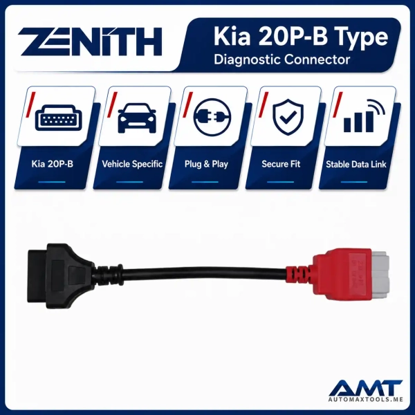 <p><strong>Zenith Kia 20P-B Type Diagnostic Connector EZOCB011</strong> is a vehicle-specific 20-pin B-Type diagnostic connector for supported Kia applications and compatible Zenith / G-scan diagnostic platforms.</p><h3>Key Features</h3><ul><li>Designed for supported Kia vehicles using the 20P-B diagnostic connection</li><li>Compatible with supported Zenith / G-scan diagnostic platforms</li><li>Direct plug-and-play connection to the correct legacy Kia socket</li><li>Secure-fit molded connectors for professional workshop use</li><li>Stable physical data link for supported diagnostic functions</li></ul><h3>Quick Specifications</h3><table style="width:100%;border-collapse:collapse;margin:14px 0;"><tr><th style="text-align:left;padding:8px;border:1px solid #ddd;background:#f7f7f7;">Part Number</th><td style="padding:8px;border:1px solid #ddd;">EZOCB011</td></tr><tr><th style="text-align:left;padding:8px;border:1px solid #ddd;background:#f7f7f7;">Vehicle Brand</th><td style="padding:8px;border:1px solid #ddd;">Kia</td></tr><tr><th style="text-align:left;padding:8px;border:1px solid #ddd;background:#f7f7f7;">Connector Type</th><td style="padding:8px;border:1px solid #ddd;">20-pin B-Type diagnostic connector</td></tr><tr><th style="text-align:left;padding:8px;border:1px solid #ddd;background:#f7f7f7;">Product Type</th><td style="padding:8px;border:1px solid #ddd;">Diagnostic adapter / connector</td></tr><tr><th style="text-align:left;padding:8px;border:1px solid #ddd;background:#f7f7f7;">Scanner Family</th><td style="padding:8px;border:1px solid #ddd;">Compatible Zenith / G-scan platforms</td></tr></table><p style="color:#c00000;"><strong>The delivery time depends on item availability. If available, it will be delivered instantly; otherwise, it may take up to two weeks.</strong></p> <p><strong>Zenith Kia 20P-B Type Diagnostic Connector EZOCB011</strong> is a vehicle-specific 20-pin B-Type diagnostic connector for supported Kia applications and compatible Zenith / G-scan diagnostic platforms.</p><h3>Key Features</h3><ul><li>Designed for supported Kia vehicles using the 20P-B diagnostic connection</li><li>Compatible with supported Zenith / G-scan diagnostic platforms</li><li>Direct plug-and-play connection to the correct legacy Kia socket</li><li>Secure-fit molded connectors for professional workshop use</li><li>Stable physical data link for supported diagnostic functions</li></ul><h3>Quick Specifications</h3><table style="width:100%;border-collapse:collapse;margin:14px 0;"><tr><th style="text-align:left;padding:8px;border:1px solid #ddd;background:#f7f7f7;">Part Number</th><td style="padding:8px;border:1px solid #ddd;">EZOCB011</td></tr><tr><th style="text-align:left;padding:8px;border:1px solid #ddd;background:#f7f7f7;">Vehicle Brand</th><td style="padding:8px;border:1px solid #ddd;">Kia</td></tr><tr><th style="text-align:left;padding:8px;border:1px solid #ddd;background:#f7f7f7;">Connector Type</th><td style="padding:8px;border:1px solid #ddd;">20-pin B-Type diagnostic connector</td></tr><tr><th style="text-align:left;padding:8px;border:1px solid #ddd;background:#f7f7f7;">Product Type</th><td style="padding:8px;border:1px solid #ddd;">Diagnostic adapter / connector</td></tr><tr><th style="text-align:left;padding:8px;border:1px solid #ddd;background:#f7f7f7;">Scanner Family</th><td style="padding:8px;border:1px solid #ddd;">Compatible Zenith / G-scan platforms</td></tr></table><p style="color:#c00000;"><strong>The delivery time depends on item availability. If available, it will be delivered instantly; otherwise, it may take up to two weeks.</strong></p>